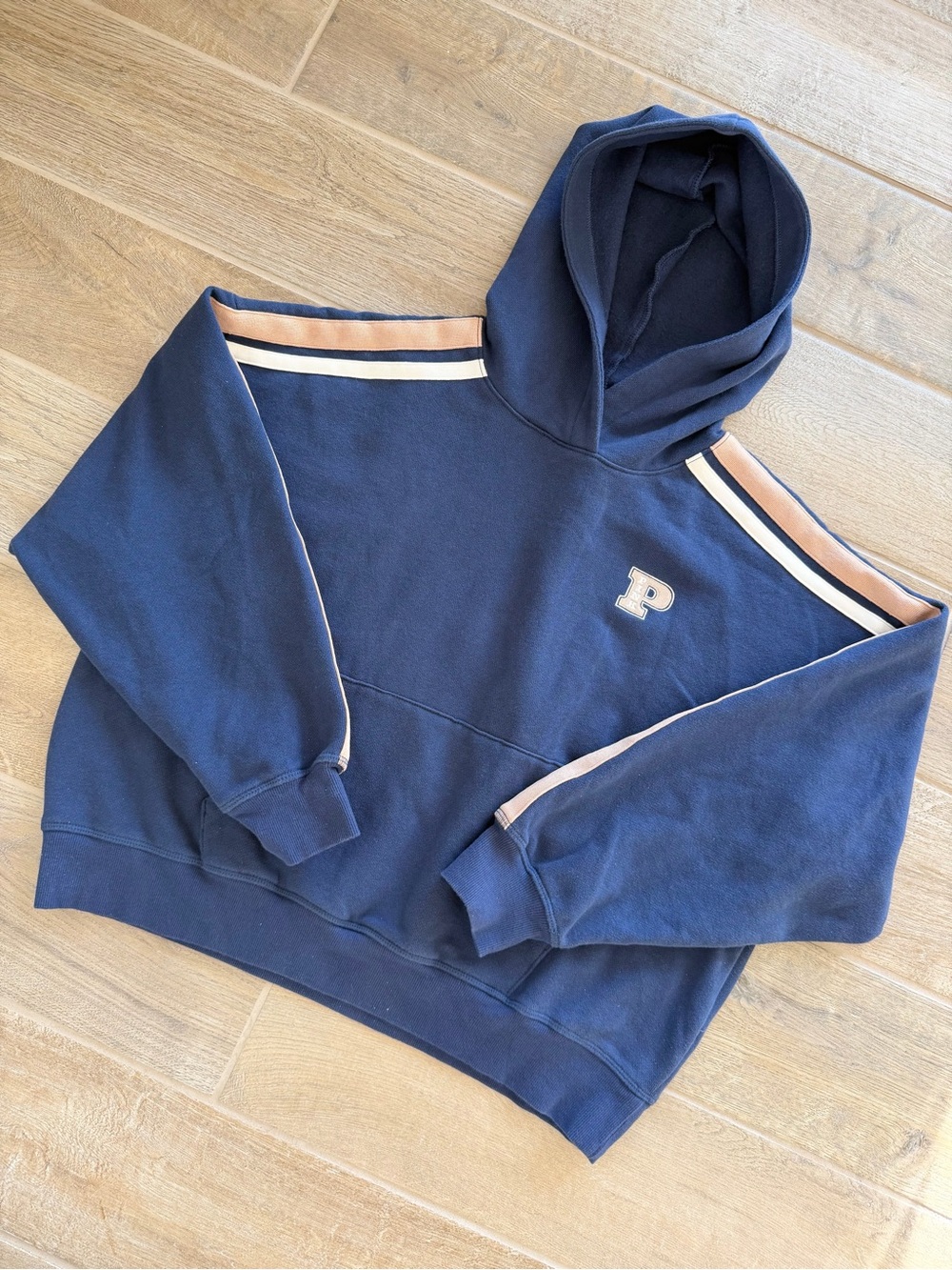 NWOT PINK Victoria's Secret Navy Hoodie with Pink and White Stripe